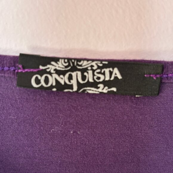 Conquista Batwing Shirt in Purple with Faux Leather Trim - Picture 5 of 8